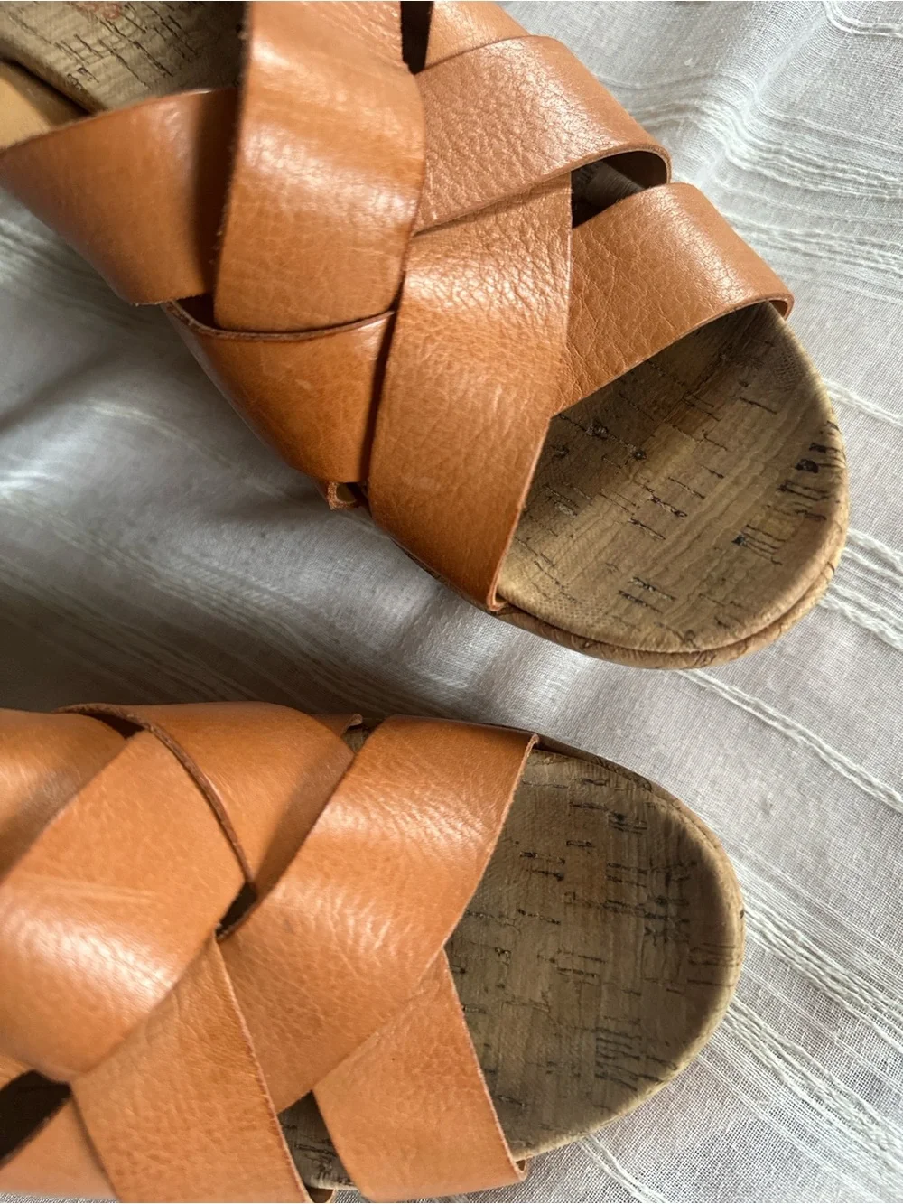 KORK-EASE Aria Tan Leather Crisscross Platform Wedge Sandals | 9